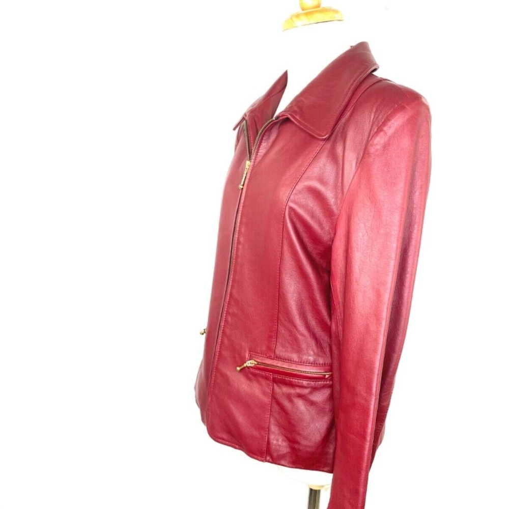 La Pelle Karpeta Moto Red Leather Jacket Coat Sz 12 - Picture 3 of 8